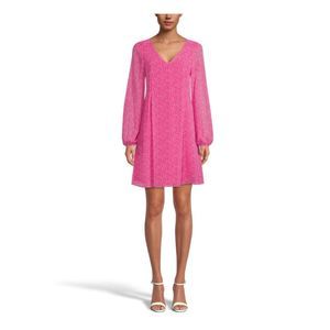 INC DRESS Womens Pink Tie At Back Neck Lined Long Sleeve Shift Dress L